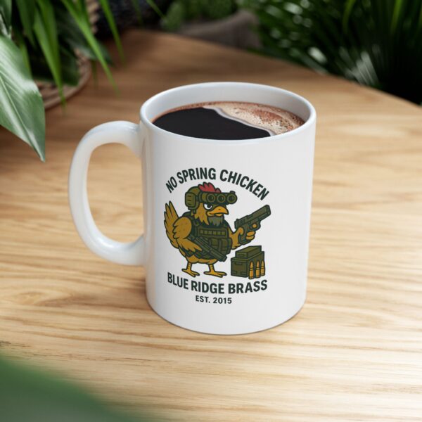 No Spring Chicken Ceramic Mug - Vintage Badge Design, Perfect Gift for Coffee Lovers - Image 5