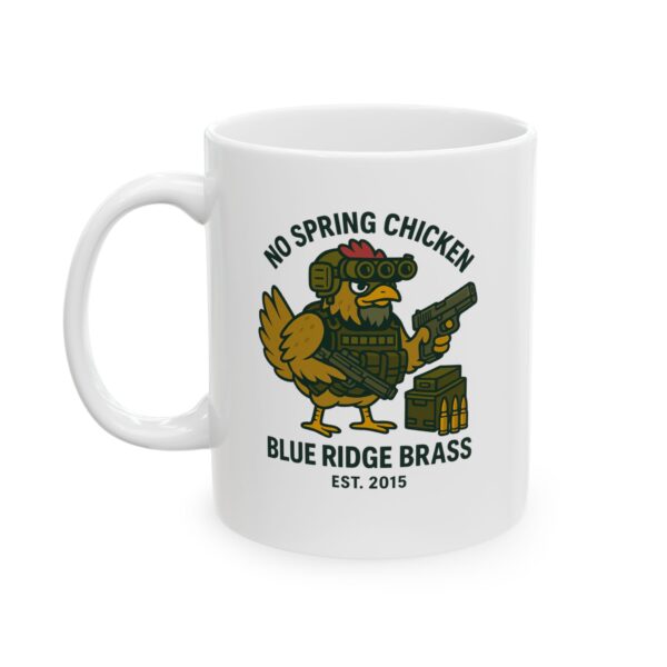 No Spring Chicken Ceramic Mug - Vintage Badge Design, Perfect Gift for Coffee Lovers